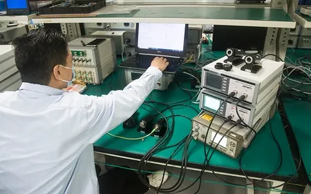 Taller de producción de equipos de prueba de fibra óptica de sobremesa